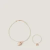 Bow Locket Pearl Necklace & Bracelet Set