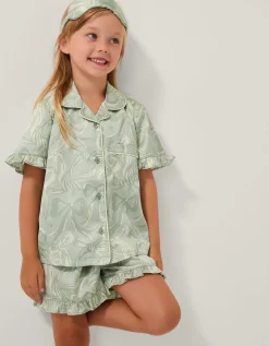 Bow Print Pyjamas & Sleep Mask Set Green