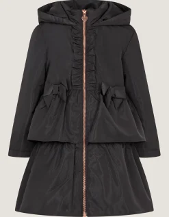 Bow Ruffle Shower Resistant Jacket Black