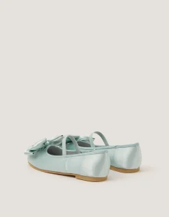 Bow Satin Ballet Flats Green