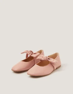 Bow Strap Leather Ballet Flats Pink
