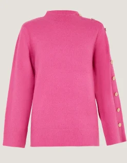 Breda Funnel Neck Button Jumper Pink