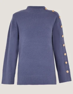 Breda Funnel Neck Button Jumper Blue