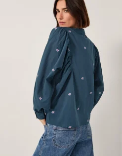 Bria Embroidered Blouson Blouse Blue