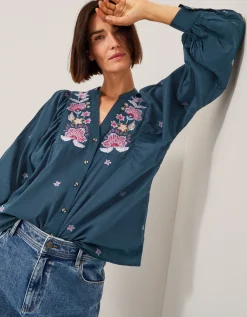 Bria Embroidered Blouson Blouse Blue