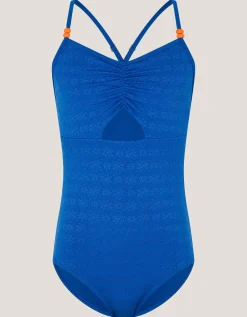 Broderie Cut Out Swimsuit Blue