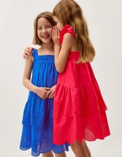 Broderie Tiered Cotton Dress Blue