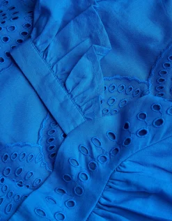 Broderie Tiered Cotton Dress Blue