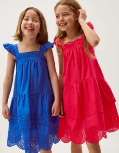 Broderie Tiered Cotton Dress Pink