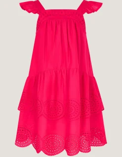 Broderie Tiered Cotton Dress Pink