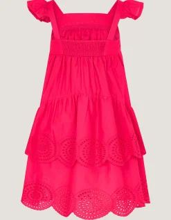 Broderie Tiered Cotton Dress Pink