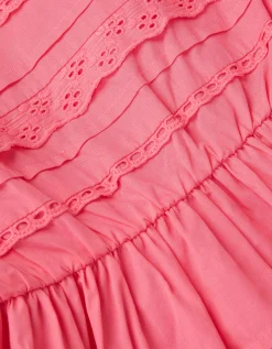 Broderie Tiered Dress Pink