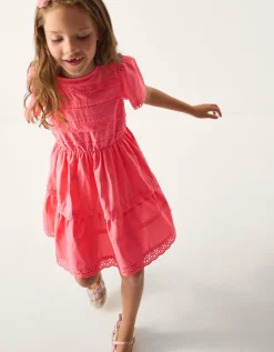 Broderie Tiered Dress Pink