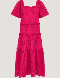 Brooke Cutwork Midi Dress Pink