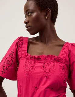 Brooke Cutwork Midi Dress Pink