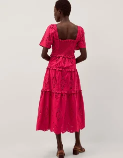 Brooke Cutwork Midi Dress Pink