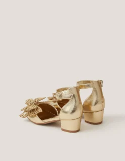 Butterfly Metallic Heels Gold