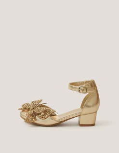 Butterfly Metallic Heels Gold