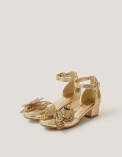 Butterfly Metallic Heels Gold