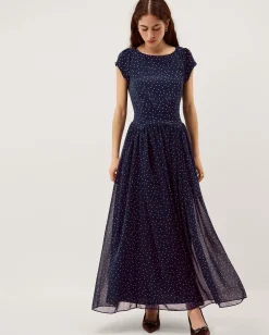 Caitie Polka Dot Maxi Dress Blue