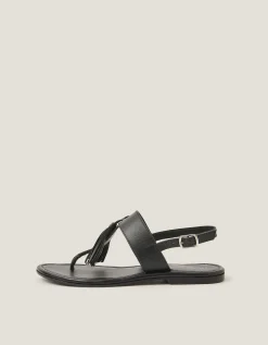 Cali Tassel Leather Sandals Black