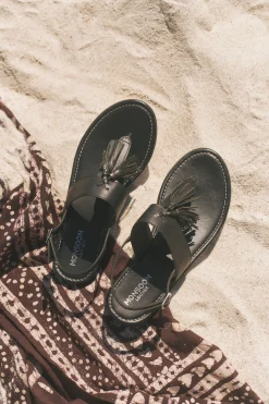 Cali Tassel Leather Sandals Black
