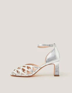 Callie Metallic Caged Heel Sandals Silver