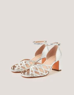 Callie Metallic Caged Heel Sandals Silver