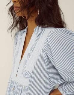 Callie Stripe Midi Shirt Dress Blue
