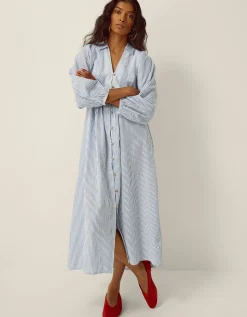 Callie Stripe Midi Shirt Dress Blue