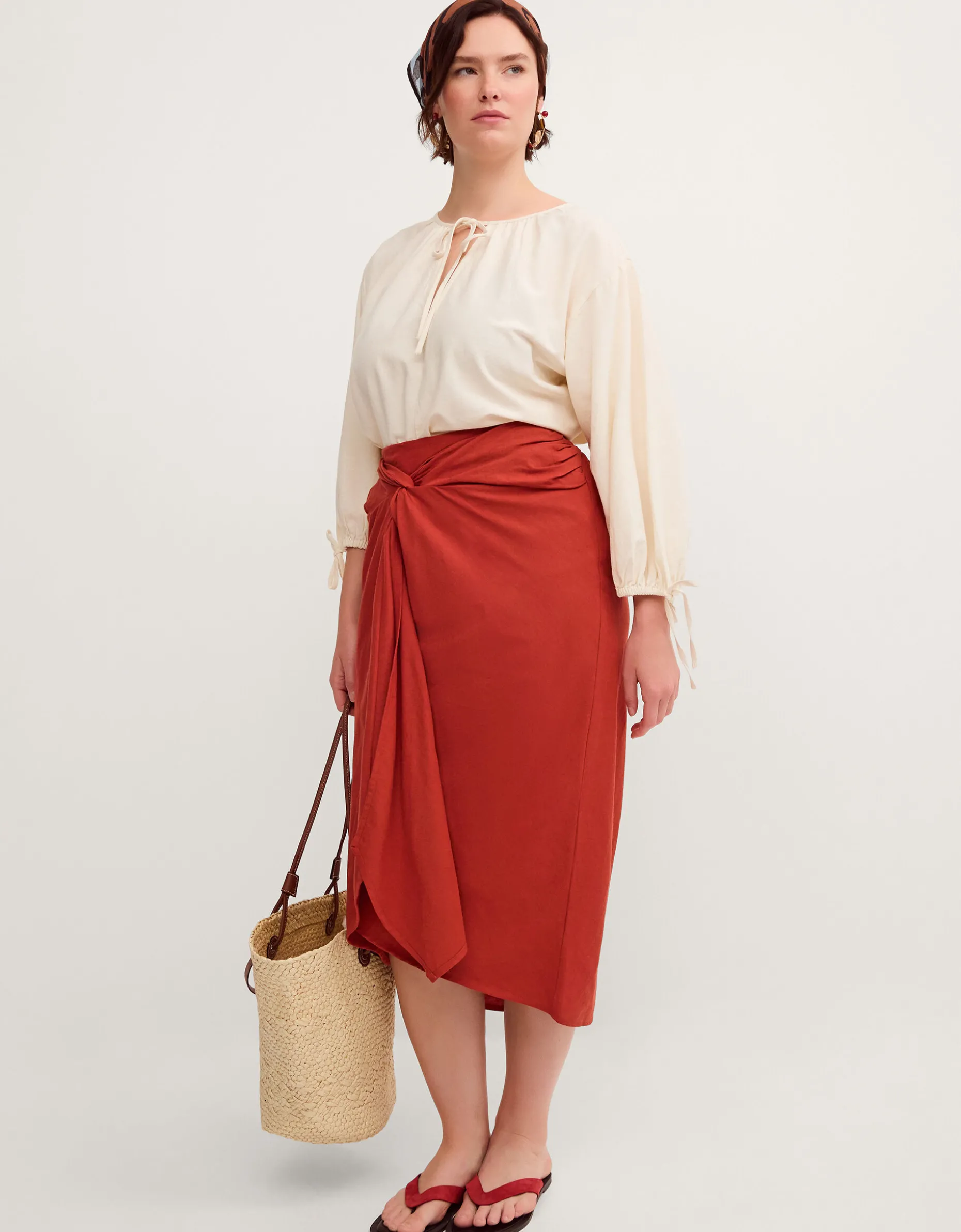 Callie Thorpe x Monsoon Linen Blend Sarong Skirt Orange