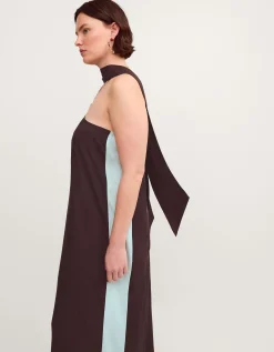 Callie Thorpe x Monsoon One-Shoulder Scallop Kaftan Dress & Scarf​ Brown