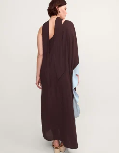 Callie Thorpe x Monsoon One-Shoulder Scallop Kaftan Dress & Scarf​ Brown