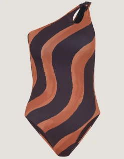 Callie Thorpe x Monsoon One-Shoulder Wave Print Shaping Swimsuit Black
