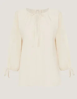 Callie Thorpe x Monsoon Tie Linen Blend Top Natural