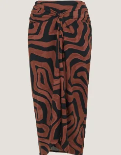 Callie Thorpe x Monsoon Wave Print Linen Blend Sarong Skirt Brown