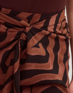 Callie Thorpe x Monsoon Wave Print Linen Blend Sarong Skirt Brown