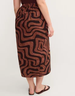 Callie Thorpe x Monsoon Wave Print Linen Blend Sarong Skirt Brown
