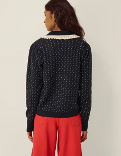 Camila Broderie Collar Cardigan Blue