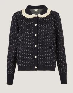 Camila Broderie Collar Cardigan Blue