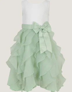 Cancan Sleeveless Bow Ruffle Dress Green
