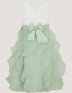 Cancan Sleeveless Bow Ruffle Dress Green