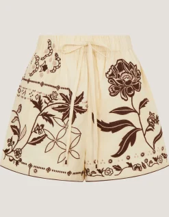 Carly Tropical Embroidered Shorts Ivory