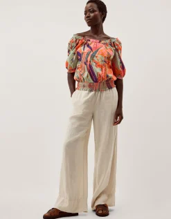 Carmen Bardot Floral Print Top Green