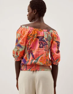 Carmen Bardot Floral Print Top Green