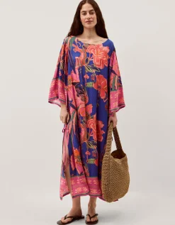 Carmen Floral Print Midi Kaftan Blue