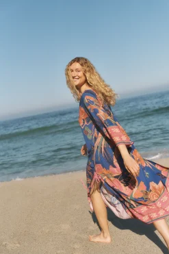 Carmen Floral Print Midi Kaftan Blue