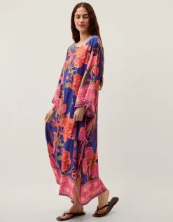 Carmen Floral Print Midi Kaftan Blue