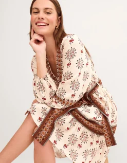 Carrie Floral Print Mini Dress Ivory