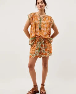 Carris Floral Scallop Shorts Orange